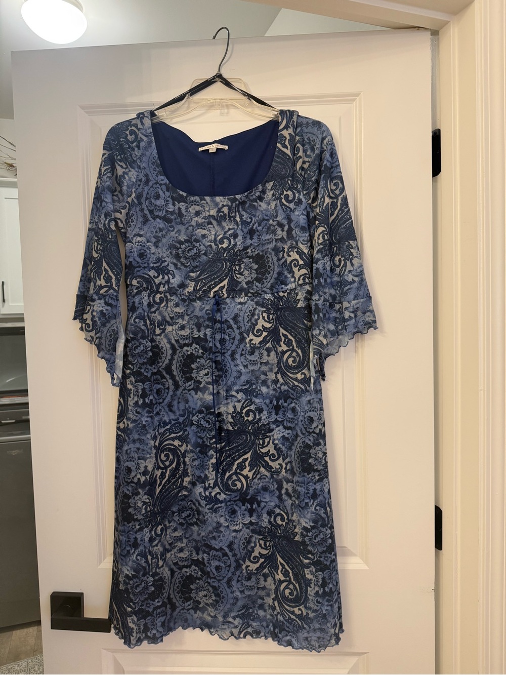 Moa Moa Blue Paisley Scoop-Neck Long Sleeve Dress